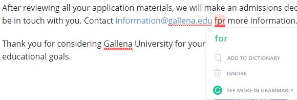 Grammarly showing the word 'fpr' should be 'for'