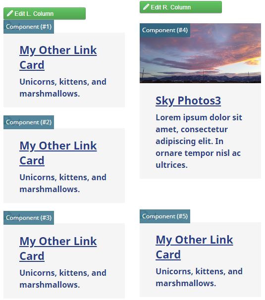 An example of five previews using the Link Card asset labelled 1-5