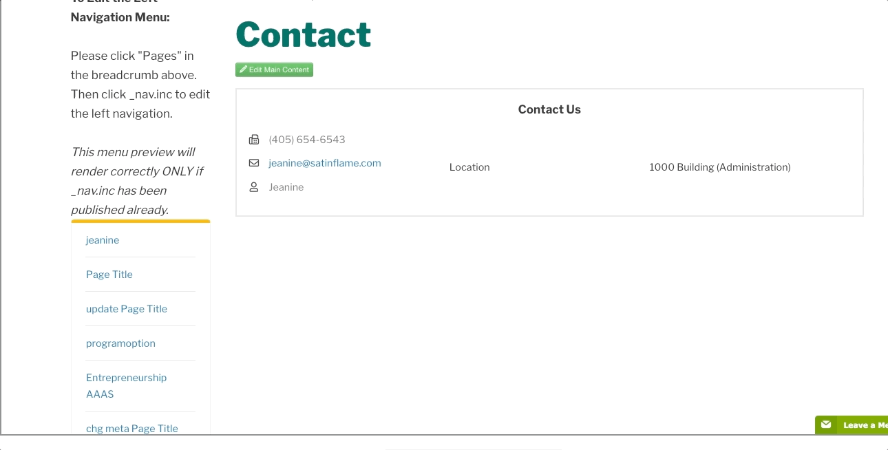 an example of editing a contact box snippet in OU Campus