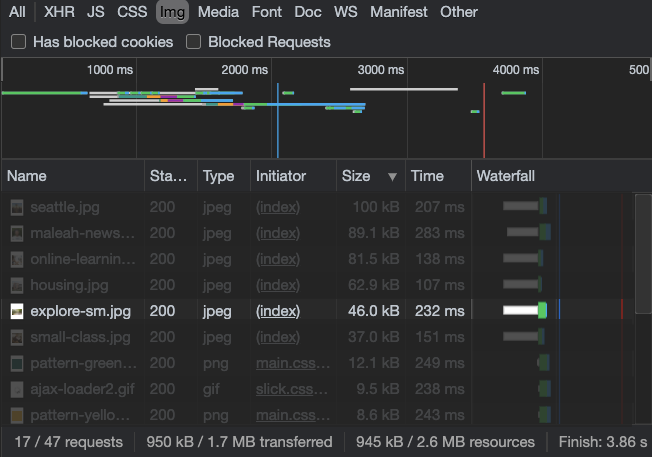 image of network tab desktop loading images