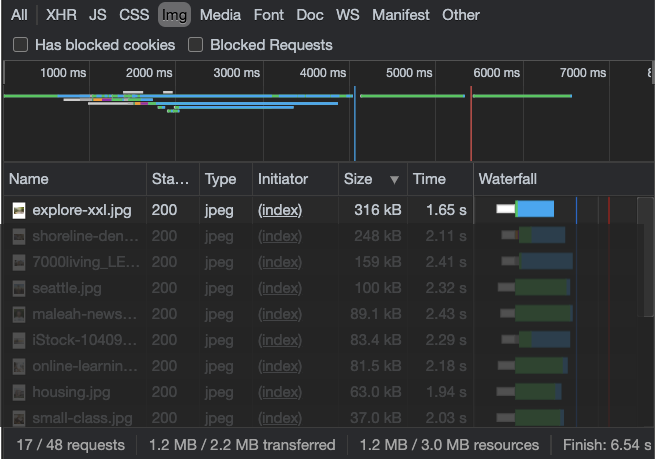 image of network tab desktop loading images